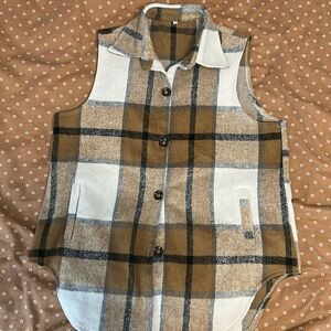 Plaid Women's Vest in Brown and Cream